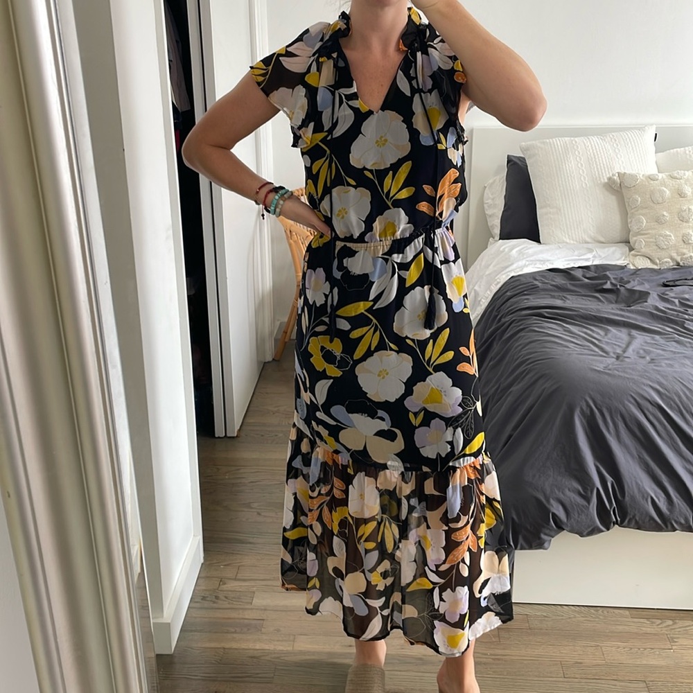 Short sleeve bohemian style flower pattern dress